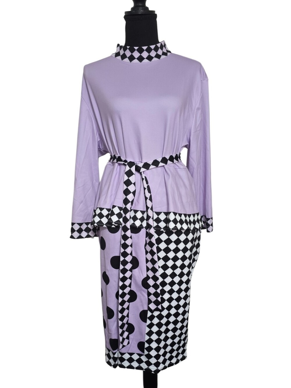 #V05 Women's Dress  Lavender Geometric Print Dress